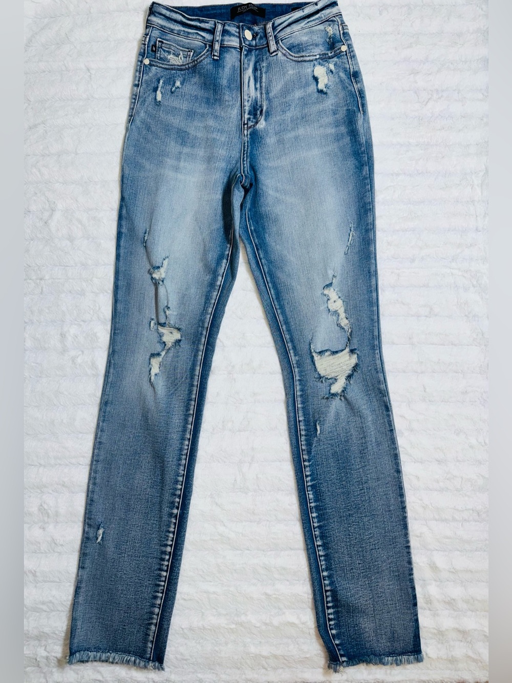 Judy Blue Faded Light Blue Distressed Boyfriend Jeans - 5/27